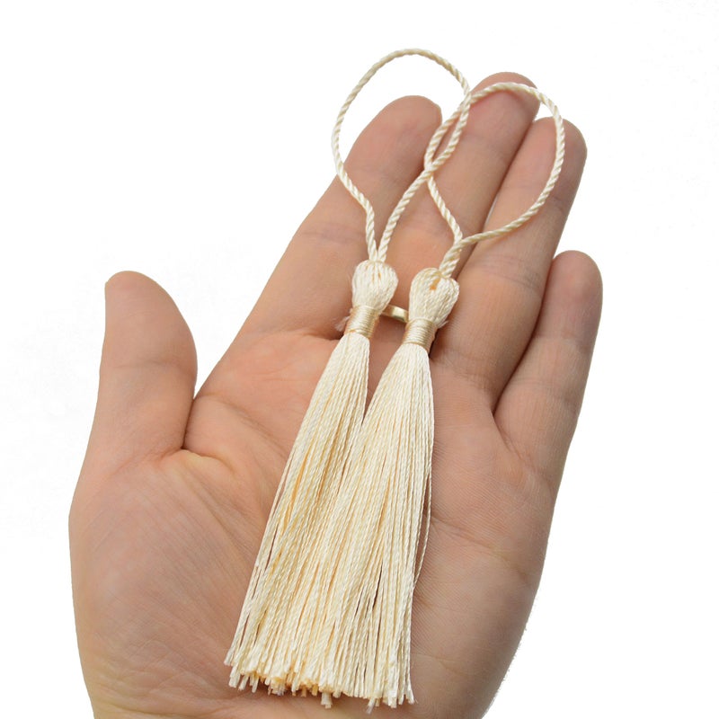Makhry Tassels 100pcs Bookmark Tassels with Tight Knot 13cm/5 Inch for Crafts Bookmarks Jewelry Making Graduation Gifts DIY Phone Accessory (Cream) - Image 2